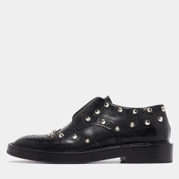 Pre Owned Balenciaga Black Leather Studded Lace Up Oxfords Size 37.5