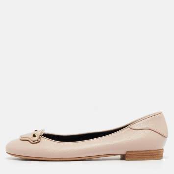 Pre Owned Balenciaga Beige Leather Ballet  Flats Size 41