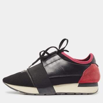 Pre Owned Balenciaga Two Tone Mesh and Leather Race Runner Sneakers Size 37