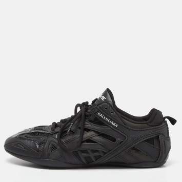 Pre Owned Balenciaga Black Faux Leather and Mesh Drive Sneakers Size 38