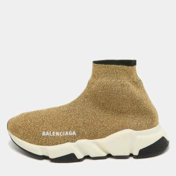 Pre Owned Balenciaga Gold Lurex Fabric Speed Trainer Low Top Sneakers Size 37
