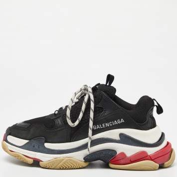 Pre Owned Balenciaga Black Mesh and Leather Triple S Sneakers Size 37