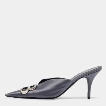 Pre Owned Balenciaga Grey Stain BB Knife Mules Size 39