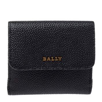 Pre Owned Bally Black Textured Leather Tri Fold Wallet