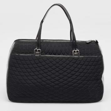 Pre Owned Bally Black Quilted Nylon and Leather Duffel Bag