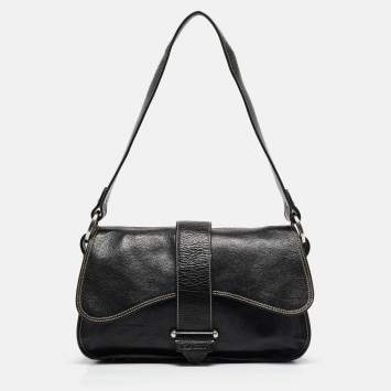 Pre Owned Bally Black Leather Flap Shoulder Bag