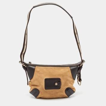 Pre Owned Bally Dark Brown/Tan Suede and Leather Shoulder Bag