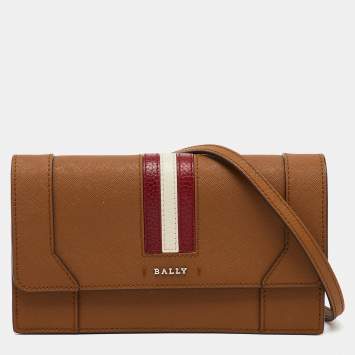 Bally Brown Saffiano Leather Stafford Flap Crossbody Bag