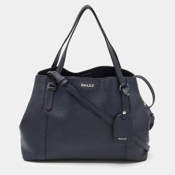 Pre Owned Bally Navy Blue Leather Medium Seraphine Tote