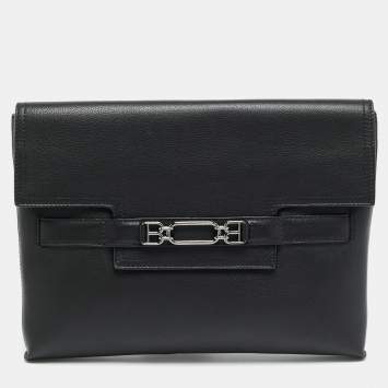 Pre Owned Bally Code Black Leather Flap Clutch