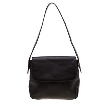 Pre Owned Bally Black Leather Flap Shoulder Bag