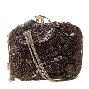 Pre Owned Bally Brown Sequins Embellished Clutch Bag