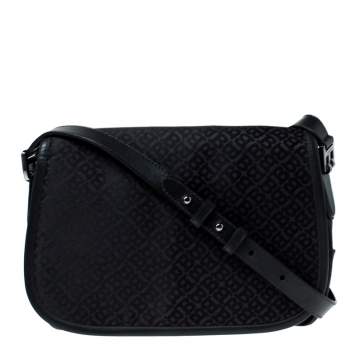 Pre Owned Bally Black Monogram Canvas and Leather Flap Shoulder Bag