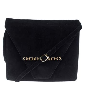 Pre Owned Bally Black Suede and Leather Flap Crossbody Bag