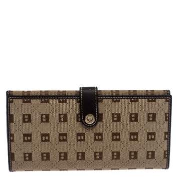 Pre Owned Bally Brown Canvas Damata Long Flap Wallet