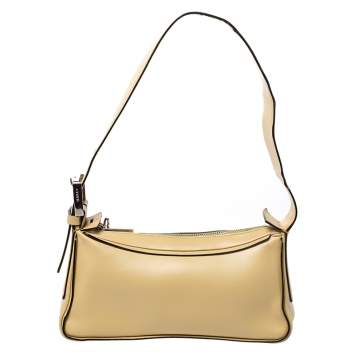 Pre Owned Bally Light Yellow Leather Zip Shoulder Bag