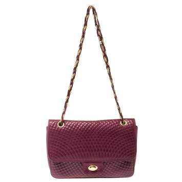Pre Owned Bally Purple Quilted Leather Double Flap Chain Bag