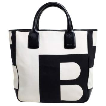 Pre Owned Bally Black/White Canvas and Leather Bennas Tote
