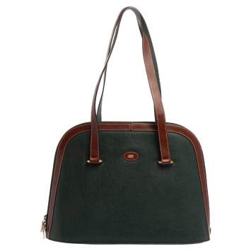 Pre Owned Bally Dark Green/Brown Leather Vintage Dome Satchel