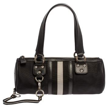 Pre Owned Bally Black Nylon and Leather Boston Bag