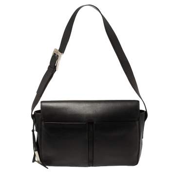 Pre Owned Bally Black Leather Double Pocket Flap Shoulder Bag