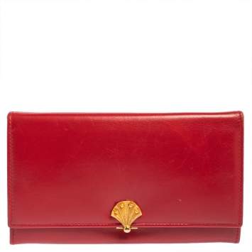 Pre Owned Bally Red Leather Flap Continental Wallet