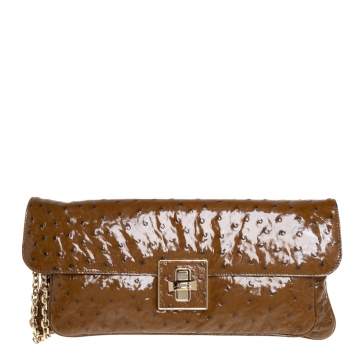 Pre Owned Bally Brown Ostrich Flap Chain Clutch