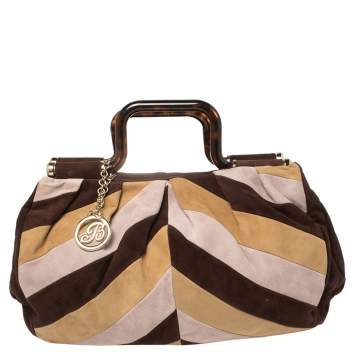 Pre Owned Bally Multicolor Suede  Tortoise Handle Tote