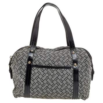 Pre Owned Bally Grey /Black Patent Leather And Canvas Satchel