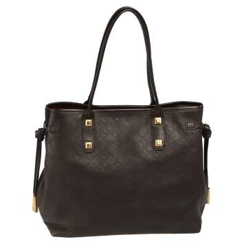 Pre Owned Bally Dark Brown Textured Leather Tote