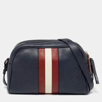 Pre Owned Bally Navy Blue Leather Zipped Crossbody Bag