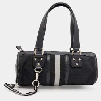Pre Owned Bally Black Nylon and Leather Boston Bag