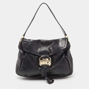 Pre Owned Bally Black Leather Pushlock Flap Shoulder Bag
