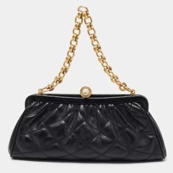 Pre Owned Bally Black Quilted Leather Frame Chain Clutch