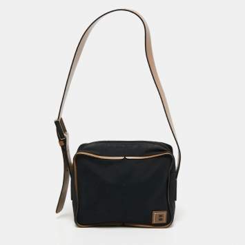 Pre Owned Bally Dark Blue/Beige Nylon and Leather Shoulder Bag