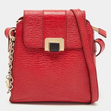 Pre Owned Bally Red Textured Leather Flap Crossbody Bag