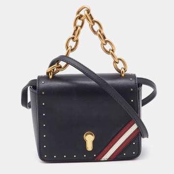Pre Owned Bally Black Leather Flap Crossbody Bag