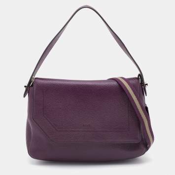 Pre Owned Bally Purple Leather Flap Shoulder Bag