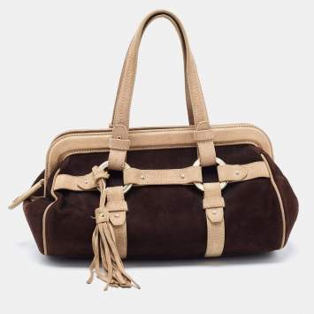 Pre Owned Bally Brown/Beige Suede Tassel Frame Satchel