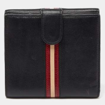 Pre Owned Bally Black Leather Compact Wallet