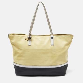 Pre Owned Bally Yellow/Black Leather Shopper Tote