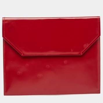 Pre Owned Bally Red Glossy Leather Envelope Clutch