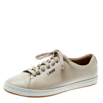 Pre Owned Bally Beige Leather Lace Up Sneakers Size 35