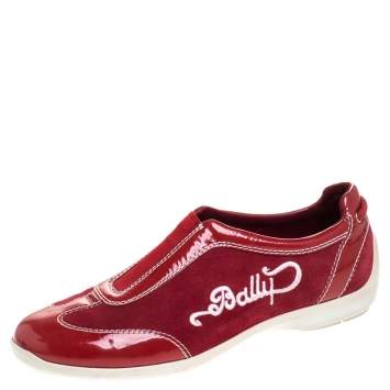Pre Owned Bally Red Suede And Patent Leather Slip On Sneakers Size 36