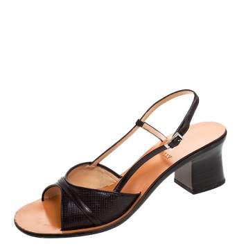 Pre Owned Bally Brown Embossed Leather Slingback Block Heel Sandals Size 38
