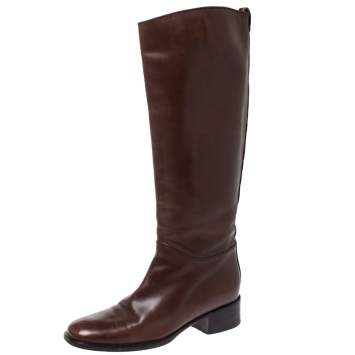 Pre Owned Bally Brown Leather Knee Length Boots Size 37.5