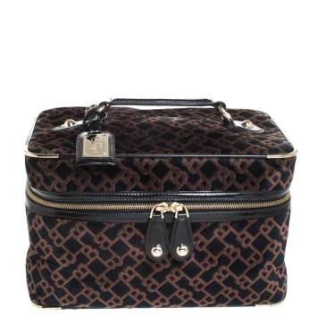 Pre Owned Bally Brown/Blue Logo Velvet Large Makeup Case