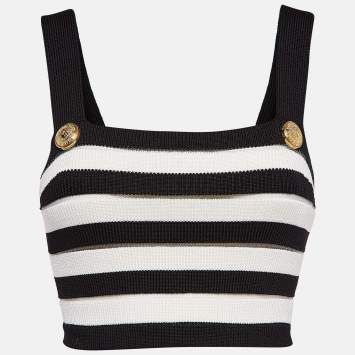 Pre Owned Balmain Black/White Knitted Crop Top M