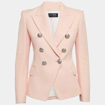 Pre Owned Balmain Pink Cotton Canvas Double Breasted Blazer S