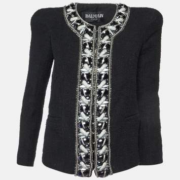 Pre Owned Balmain Black Embellished Tweed Jacket M